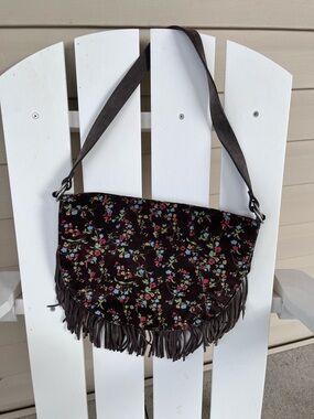 Vintage 90s polo Ralph Lauren fringe floral cottagecore purse crossbody bag boho